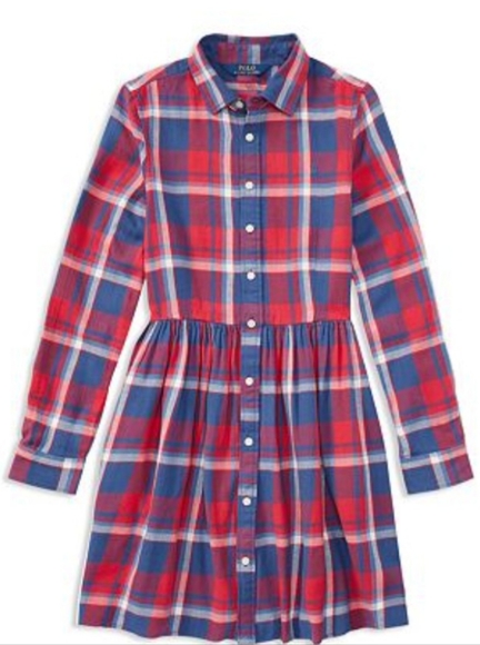 Polo Ralph Lauren Other - NWT Polo Ralph Lauren Big Girls Red Plaid Cotton Long Sleeve Shirt Dress 12
